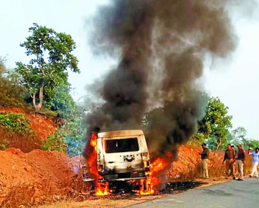 Jeep burned in smoke